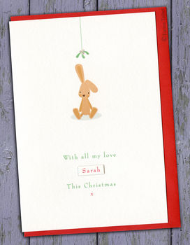 Personalised Christmas Card: Bunny Under Mistletoe, 2 of 5