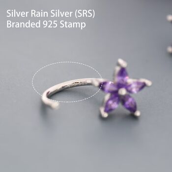 Sapphire Blue Flower Cz Huggie Hoop Earrings, 8 of 11