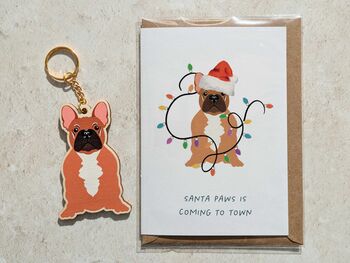 French Bulldog Wooden Keyring With Optional Christmas Card, 2 of 9