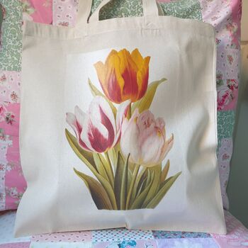 Tulip Illustration Print Cotton Tote Bag, 9 of 10