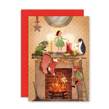Cosy Mantelpiece Illustrated Christmas Card, 2 of 2