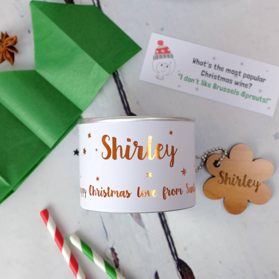 alternative personalised christmas cracker in tin by auntie mims
