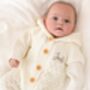 Cream Chunky Knit Personalised Embroidered Long Sleeve Pramsuit With Hood, thumbnail 2 of 9