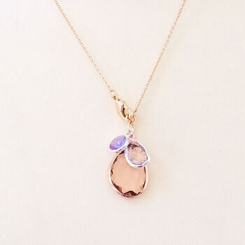 Golden Necklace With Pink Crystal And Amethyst Charm, 3 of 7