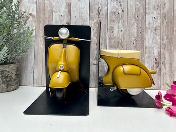 Yellow Scooter Bookends Metal Shelf Decor Moped Gift, 2 of 8