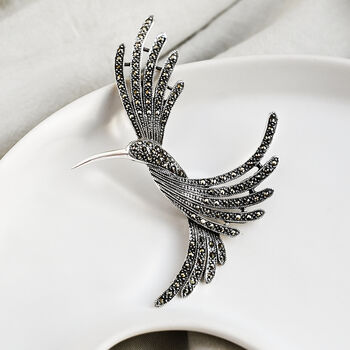 Large Marcasite Silver Hummingbird Brooch, 4 of 8