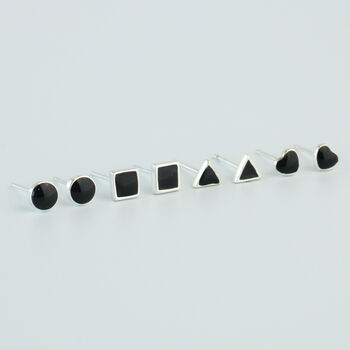 Sterling Silver Black Geometric Shapes Stud Earrings, 3 of 5