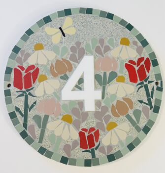 Bright Floral Mosaic House Door Number Sign, 2 of 6