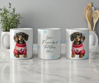 Personalised Dachshund In Christmas Jumper Mug, 2 of 2