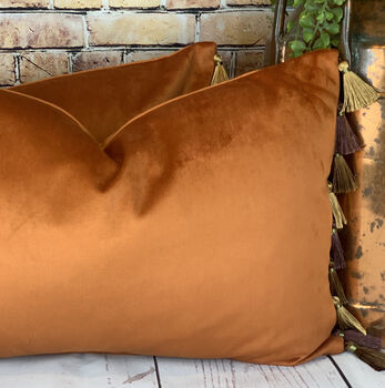Velvet Copper Tassel Cushion, 5 of 10