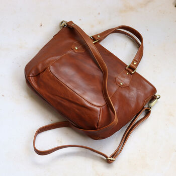 Leather Handbag, Crossbody Shoulder Bag Tan, 4 of 6