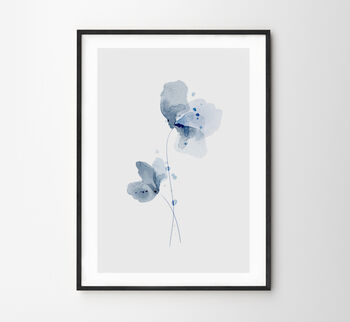 Set Of Three Blue Floral Watercolour Art Prints, 7 of 7