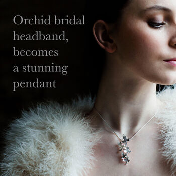 Silver Orchid Pearl Bridal Headpiece, Becomes A Pendant, 3 of 6
