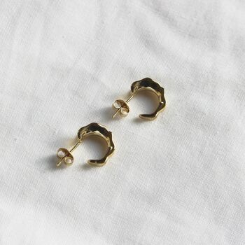 18ct Gold Plated Wave Hoop Earrings, 2 of 5