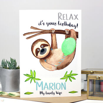 Personalised Sloth 'Relax' Birthday Card For Her, 4 of 11