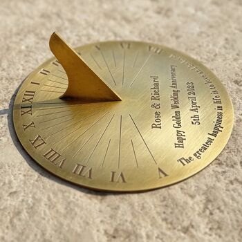 Golden Anniversary Personalised Sundial Engraved Brass, 7 of 9