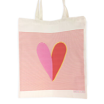Breton Stripe Love Heart Cotton Tote Bag Reusable Eco Friendly, 5 of 6