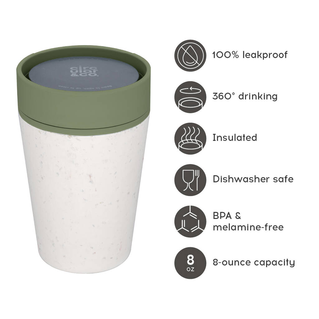 Leak Proof Reusable Cup 8oz Cream And Honest Green By Circular&Co.