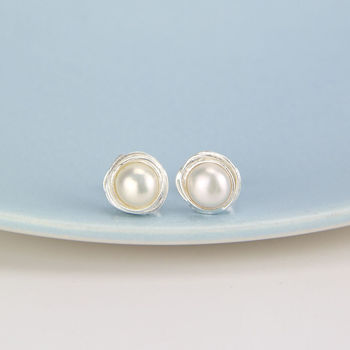 Sterling Silver Pearl Nest Stud Earrings, 4 of 9