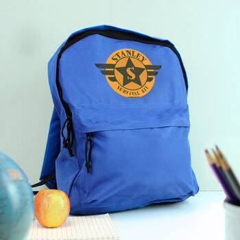 Personalised Initial Badge Blue Backpack, 2 of 5