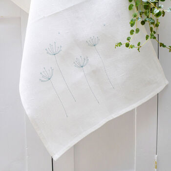 Embroidered Linen Cow Parsley Tea Towel, 3 of 5