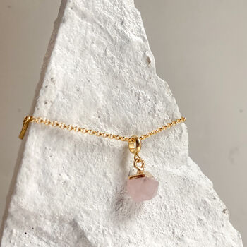 Rose Quartz Nugget Necklace Real 18k Gold Plated Gift, 2 of 5