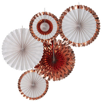 Rose Gold Foiled Party Fan Decorations Five Pack, 2 of 3