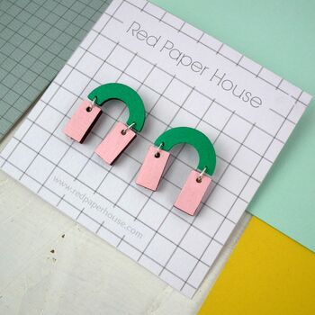 Arc And Rectangle Contemporary Geometric Wood Earrings, 5 of 6
