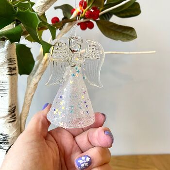 Christmas Glass Hanging Angel With Starry Skirt, 4 of 4