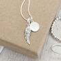 Silver Wing Necklace With Engraved Initial Disc, thumbnail 1 of 5