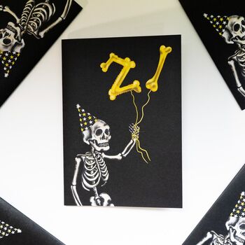21st Balloon Skeleton Gothic Birthday Card, 5 of 6