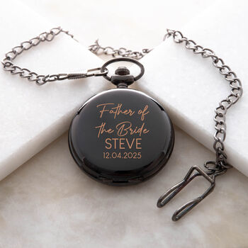 Personalised Black Script Wedding Fob Pocket Watch And Gift Box, 2 of 8