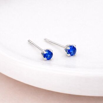 Sterling Silver Sapphire Micro Stud Earrings – 3mm, 2 of 4