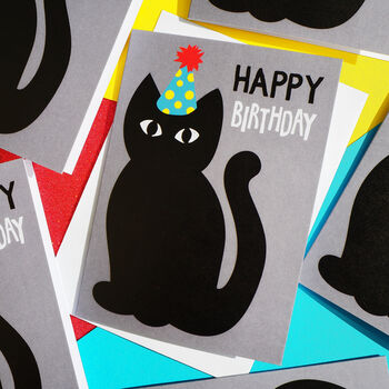 Black Cat Party Hat Birthday Card, 3 of 3