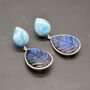 Labradorite, Larimar Dangle Silver Earrings, thumbnail 3 of 7