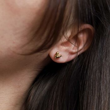 18k Gold Plated Brass Love Heart Studs, 3 of 6