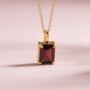 Garnet Emerald Cut Pendant Necklace In Sterling Silver And Gold, thumbnail 1 of 11