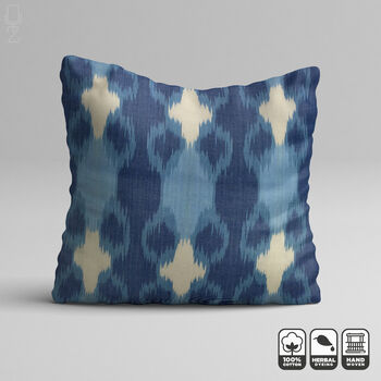 Handwoven Ikat Pillow Cover With Blue Tones, 6 of 8