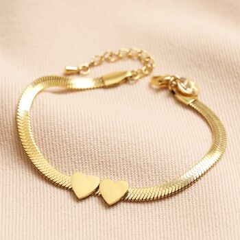 Gold Stainless Steel Heart Charm Herringbone Bracelet, 11 of 12