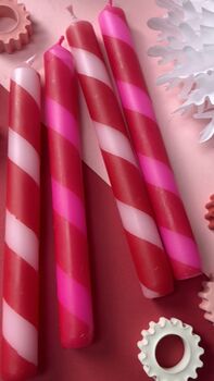 Pink And Red Candy Striped Candles 'Pink Candy Cane', 2 of 3