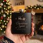 Personalised Christmas Spirit Engraved Black Metal Hip Flask 6oz, thumbnail 2 of 5