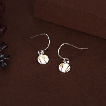 Sterling Silver Tiny Kintsugi Disk Drop Earrings, 5 of 11