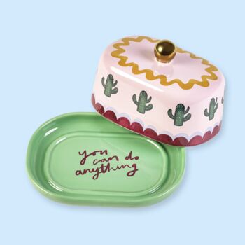 Pink And Green Cactus Design Butter Dish, 3 of 3