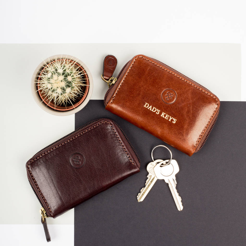 Image of Father's Day Leather Zipped Key Case. 'The Vinci', Chestnut/Tan/Dark Chocolate