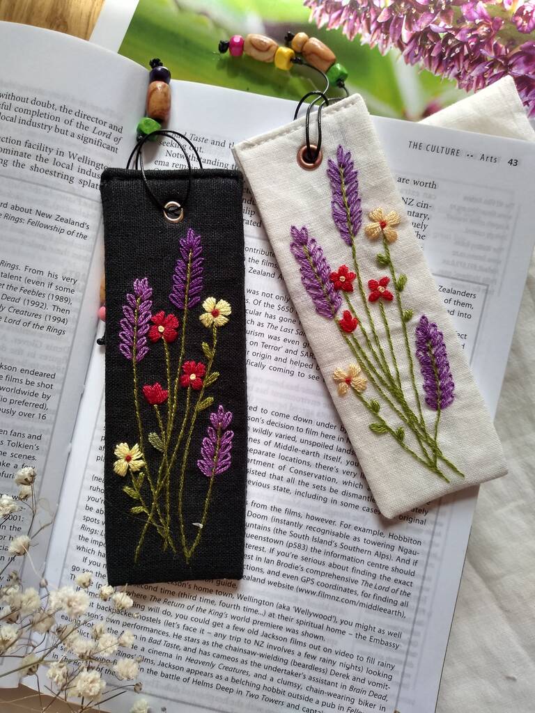 Lavender Hand Embroidered Linen Bookmark, 1 of 12