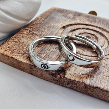 Adjustable Silver Plated Moon And Sun Promise Rings, 2 of 5