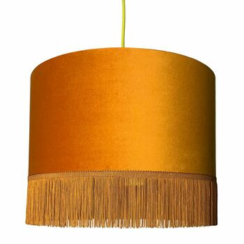 Rust Velvet Lampshades With Gold Lining With Fringing, 4 of 12