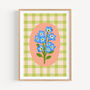 Floral Gingham Art Print Green, thumbnail 1 of 5