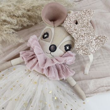 Handmade Heirloom Linen Dormouse Doll Masked Glitter, 2 of 7