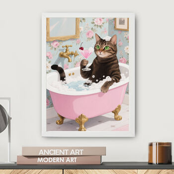 Your Own 'Cat In The Bath With Cocktail' Wall Art Print | Customise To Your Own Cat And Cocktail, 4 of 6